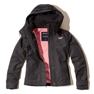 Hollister All-Weather Charcoal Jacket with Soft Pink Interior